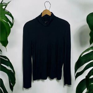 EILEEN FISHER Black Minimalist Contemporary Turtleneck Long Sleeve Shirt